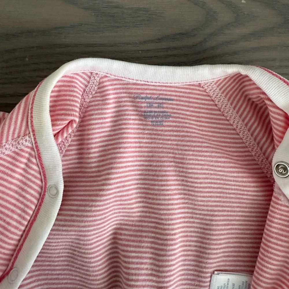 RALPH LAUREN BABY GIRL STRIPED COTTON FOOTED COVERALL